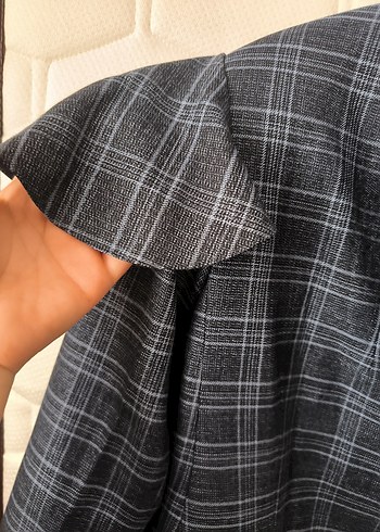 Luxe Gri Ekose Mini Kadın Blazer Ceket