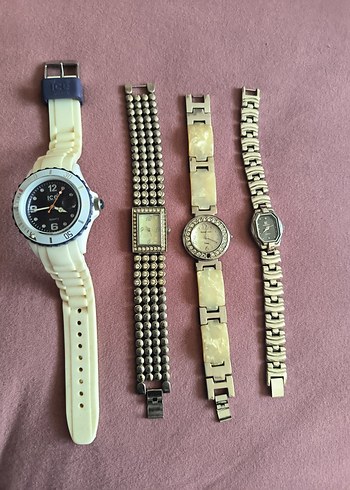 Beyaz Boncuklu Vintage Kadın Saati