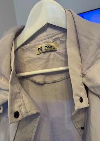 Düğmeli Bej Uzun Keten Kadın Trençkot - Görsel 3