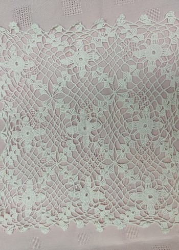 Vintage El Örgüsü Beyaz Dantel Örtü - Görsel 5