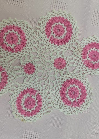 Vintage El Örgüsü Beyaz Dantel Örtü - Görsel 6