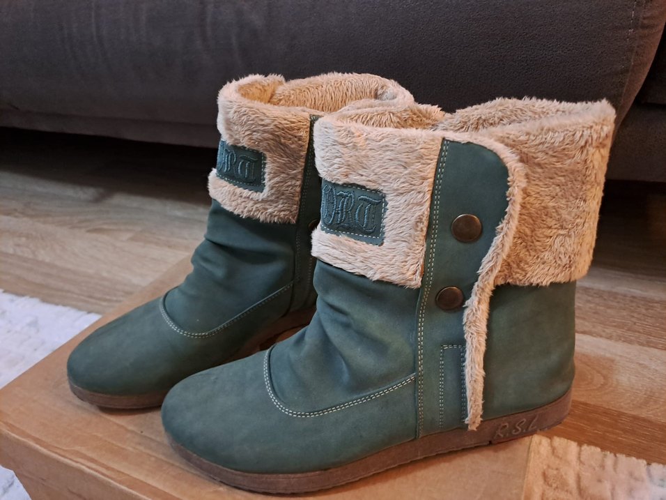 Tokalı Turkuaz Süet Kadın Botları - Görsel 2