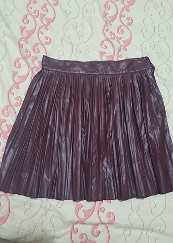 Bordo V Yakalı Fermuarlı Kadın Ceket ve deri etek - Görsel 3