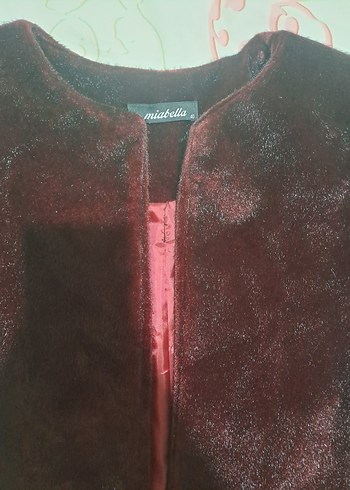 Bordo V Yakalı Fermuarlı Kadın Ceket ve deri etek - Görsel 2