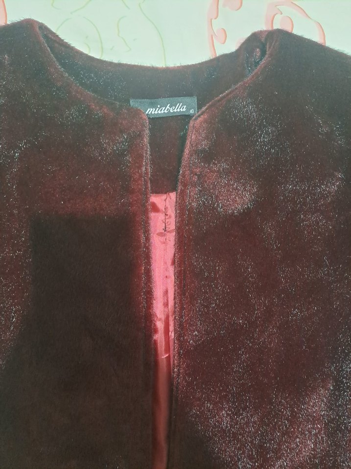 Bordo V Yakalı Fermuarlı Kadın Ceket ve deri etek - Görsel 2