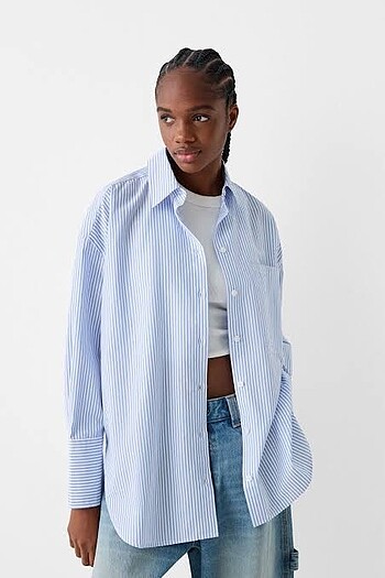 Bershka çizgili oversize gömlek