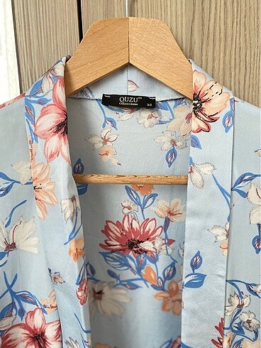 Quzu mavi çiçek desenli blazer