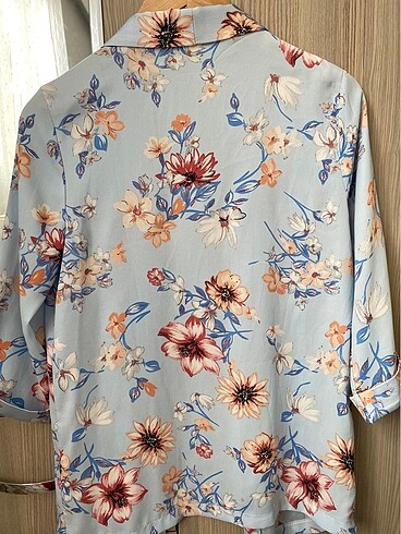 s Beden mavi Renk Quzu mavi çiçek desenli blazer
