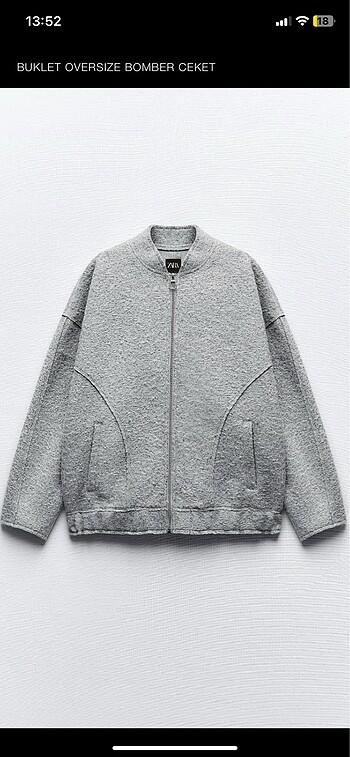 Zara buklet oversize bomber ceket