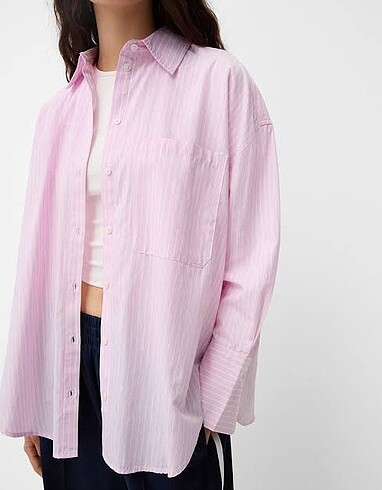 Bershka çizgili oversize gömlek