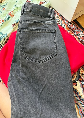 Pull and Bear Gri Bol Kesim Midi Denim Pantolon