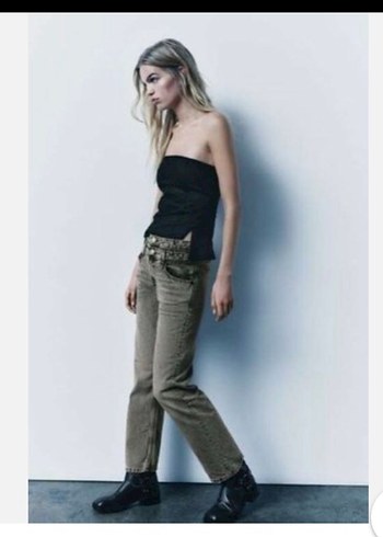 32 Beden Gri Kahverengi Midi Denim Kadın Jean