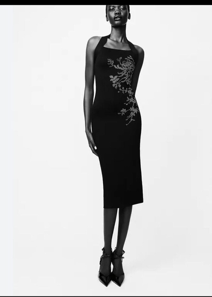 Zara parlak halter yaka örme elbise - Görsel 3