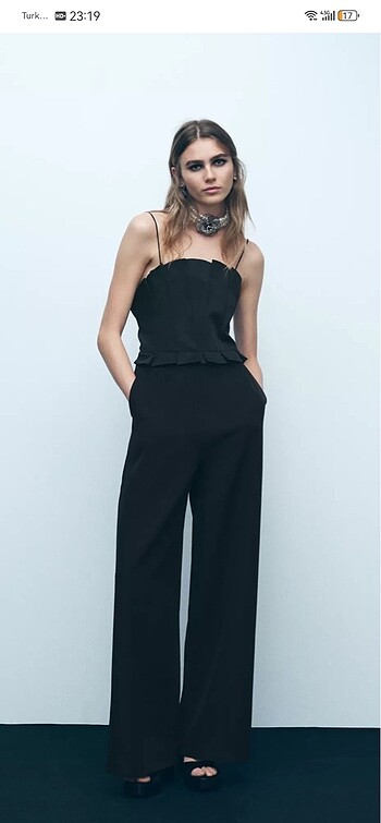 Zara geniş paçalı krep tulum