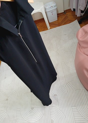 Fermuarlı Yüksek Yakalı Siyah Uzun Elbise - Görsel 3