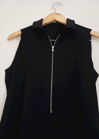 Fermuarlı Yüksek Yakalı Siyah Uzun Elbise - Görsel 2