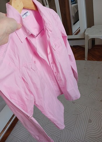 Düğmeli Pembe Uzun Kollu Gömlek - Görsel 4