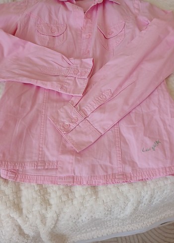 Düğmeli Pembe Uzun Kollu Gömlek - Görsel 5