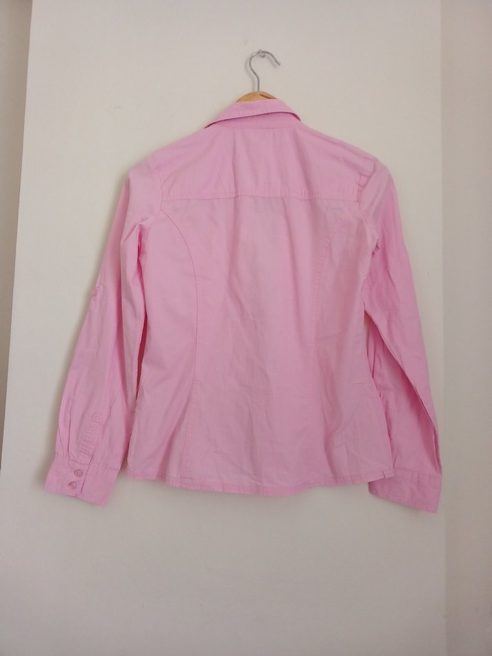 Düğmeli Pembe Uzun Kollu Gömlek - Görsel 3