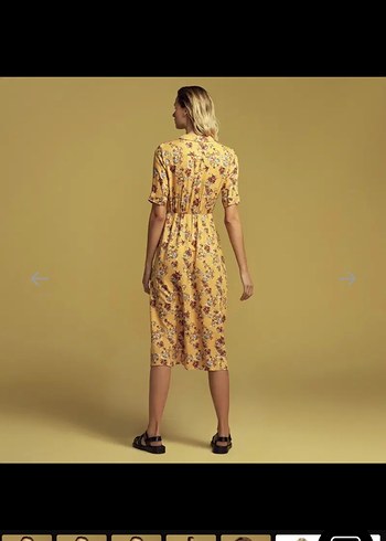 Sarı V Yakalı Kadın Midi elbise - Görsel 2