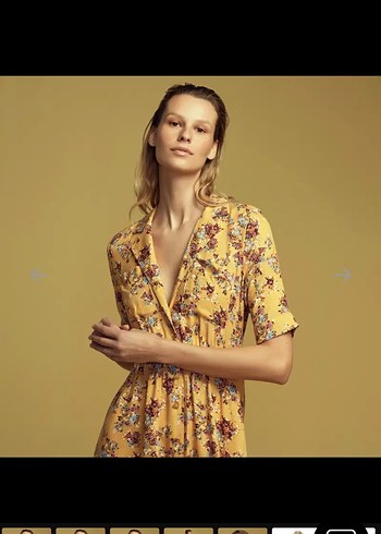 Sarı V Yakalı Kadın Midi elbise - Görsel 3