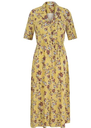 Sarı V Yakalı Kadın Midi elbise - Görsel 4