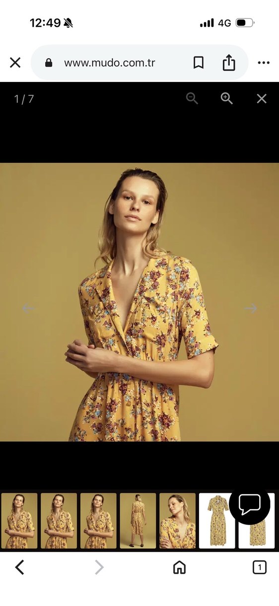 Sarı V Yakalı Kadın Midi elbise - Görsel 3