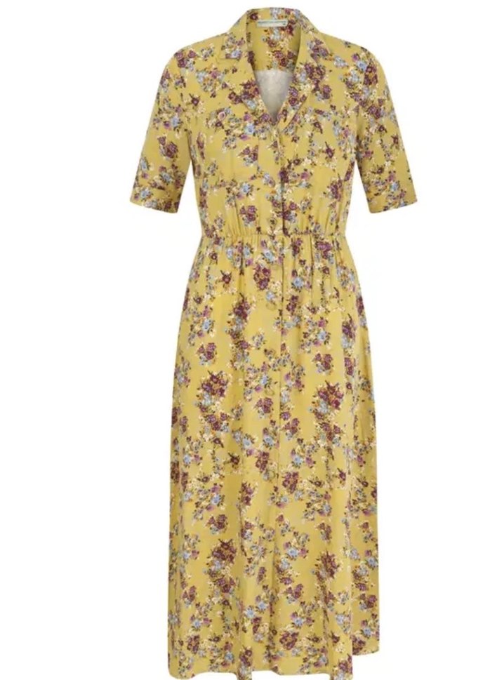 Sarı V Yakalı Kadın Midi elbise - Görsel 4