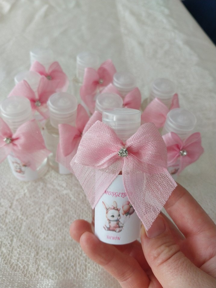 10 adet fiyatı Pembe Fiyonk Süslemeli Hediyelik Şişe - Görsel 2
