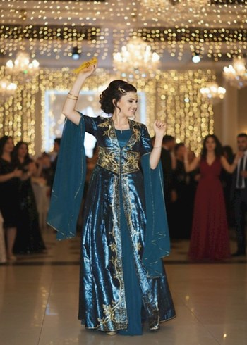 İşlemeli Uzun Turkuaz kina gecesi elbisesi - Görsel 2