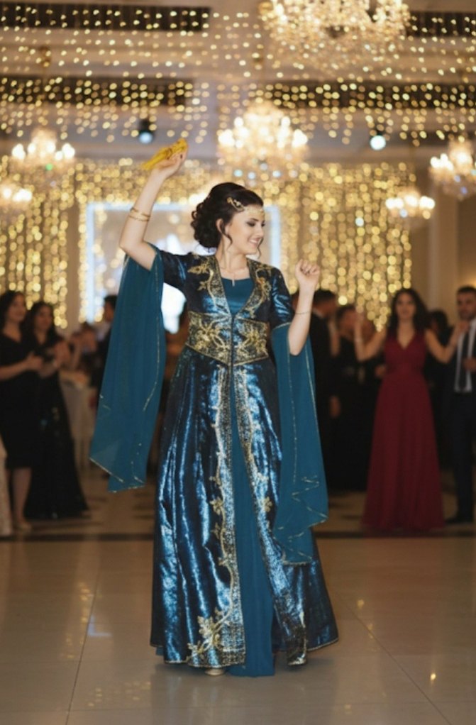 İşlemeli Uzun Turkuaz kina gecesi elbisesi - Görsel 2