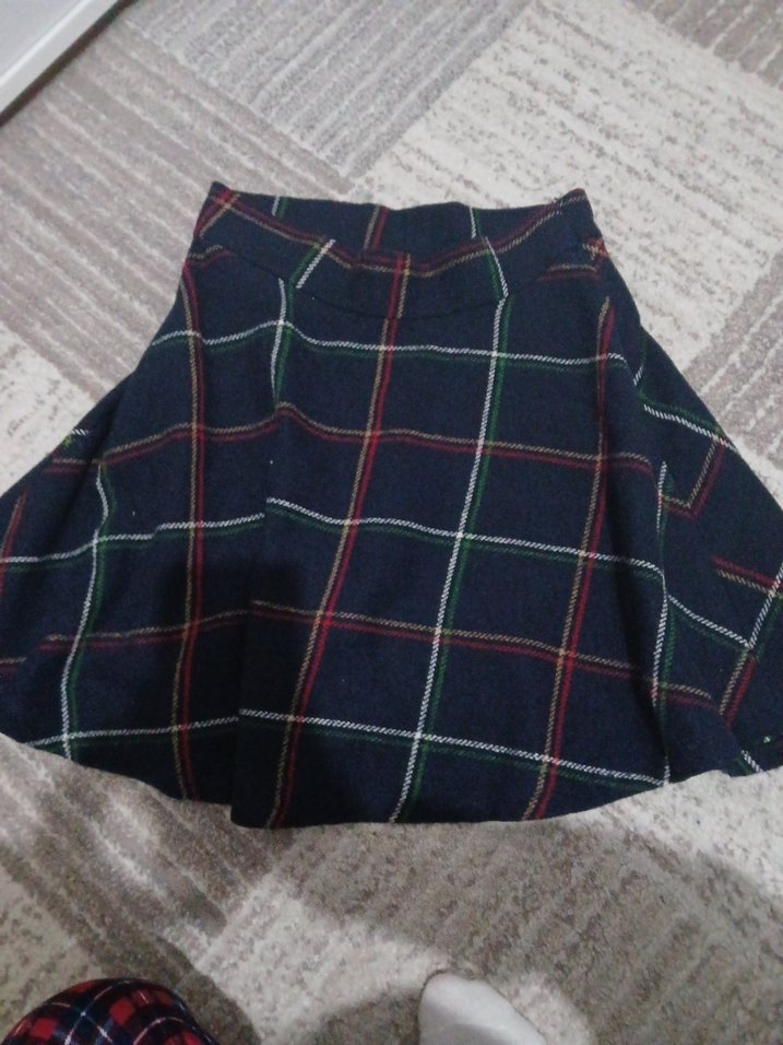 Çok Renkli Ekose Desenli Midi Etek - Görsel 5