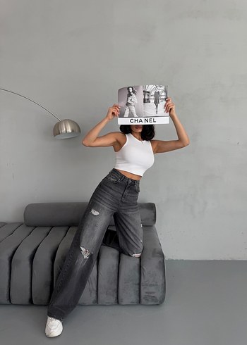 Gri Bol Kesim Baggy Kadın Jean Pantolon