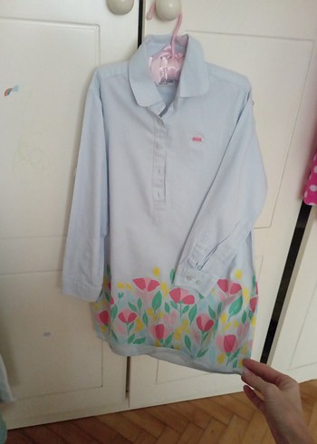 Kız Çocuk Mavi Uzun Kollu Pamuklu Gömlek - Görsel 3