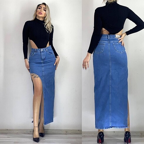 Zara model tek tarafı kısa kot etek