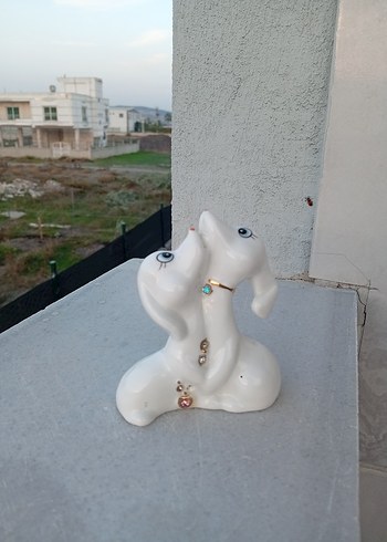 Renkli Gözlü Beyaz Seramik Figürin - Görsel 2