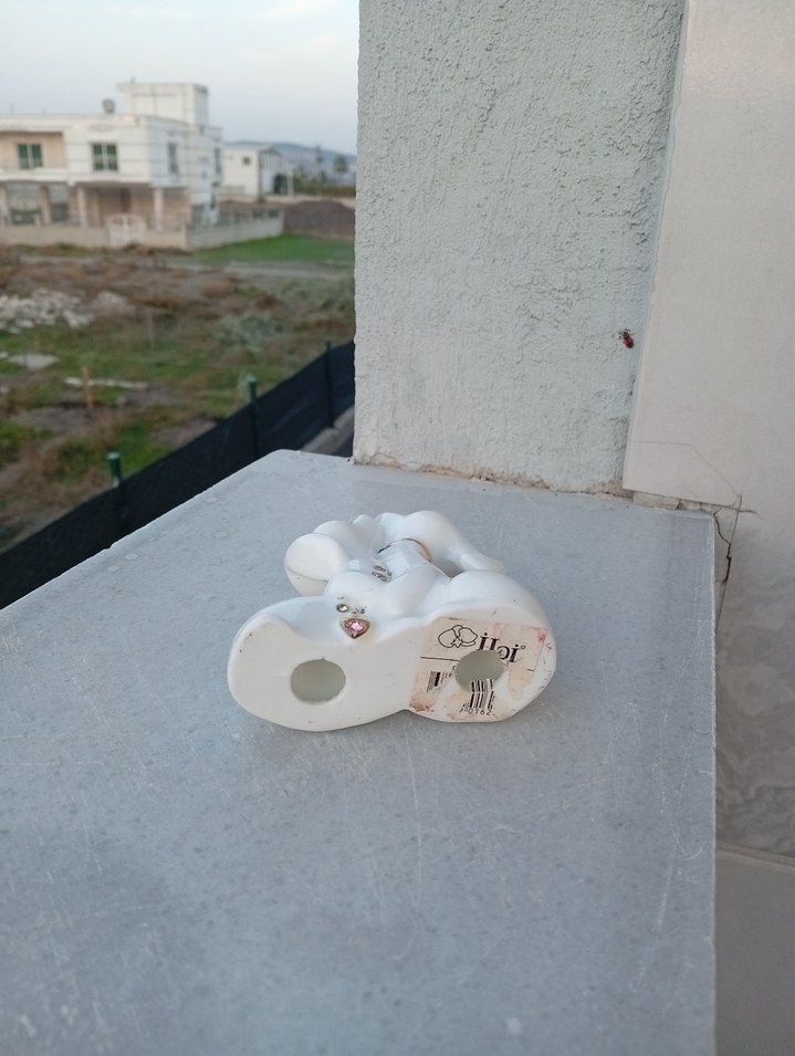 Renkli Gözlü Beyaz Seramik Figürin - Görsel 3