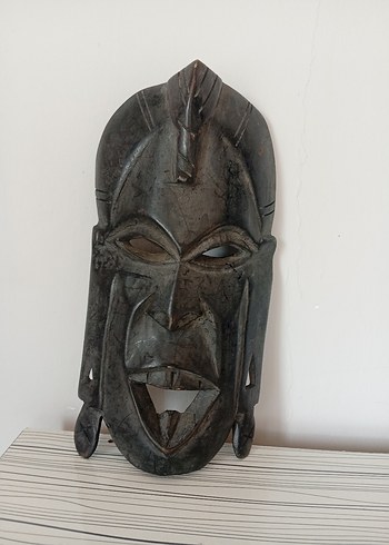 Koyu Kahverengi Ahşap Maske Figürü - Görsel 2