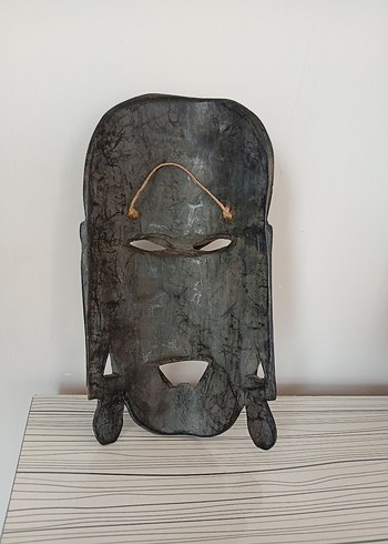 Koyu Kahverengi Ahşap Maske Figürü - Görsel 3