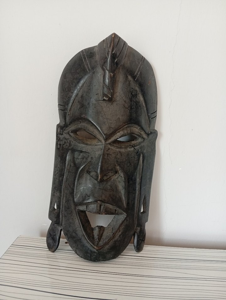 Koyu Kahverengi Ahşap Maske Figürü - Görsel 2