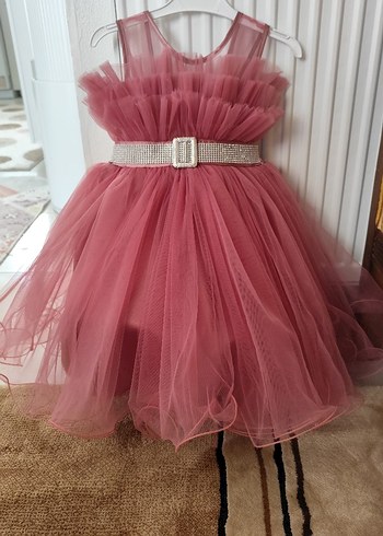 Kemerli Pembe Kız Çocuk Abiye Elbise