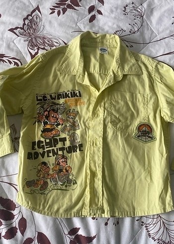 18-24 Ay Beden Erkek Çocuk Sarı Baskılı Geniş Kesim Gömlek