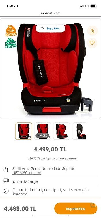 Baby Plus Marka Bebek oto koltuğu 16-35 kg isofix li