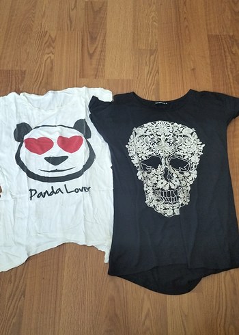 Siyah Baskılı Rock Punk Kadın Tişörtü 2 adet