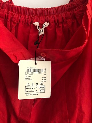 42 Beden kırmızı Renk Kırmızı düğmeli koton elbise