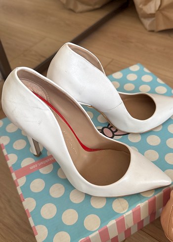 Beyaz mat deri  Topuklu Kadın Stiletto - Görsel 5