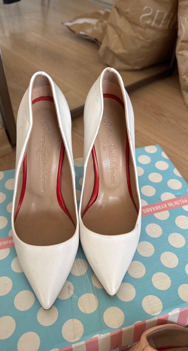 Beyaz mat deri  Topuklu Kadın Stiletto - Görsel 2