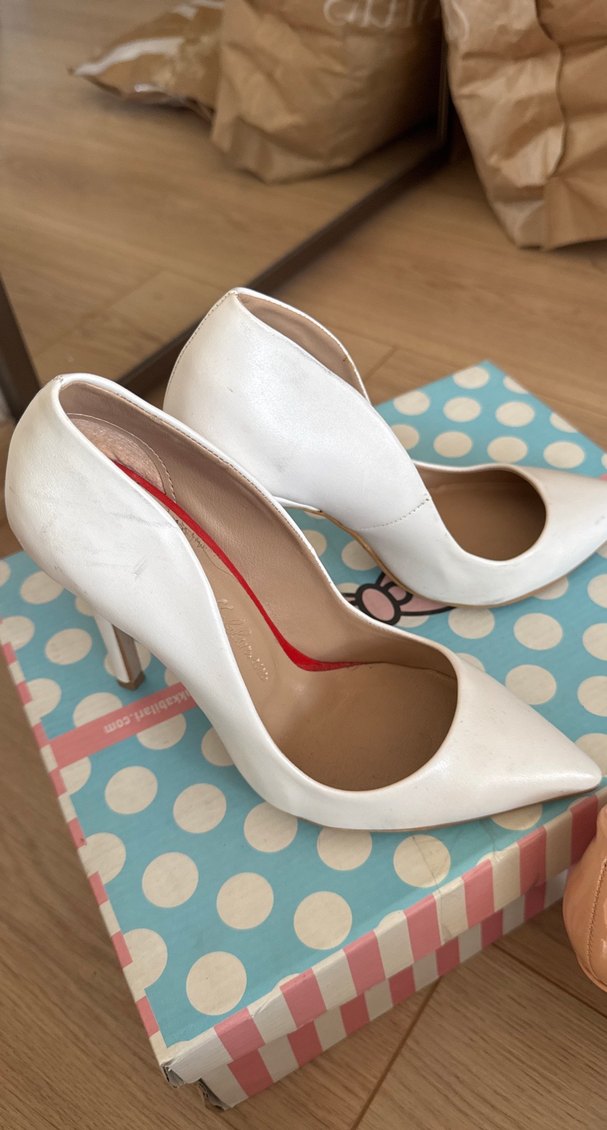 Beyaz mat deri  Topuklu Kadın Stiletto - Görsel 5