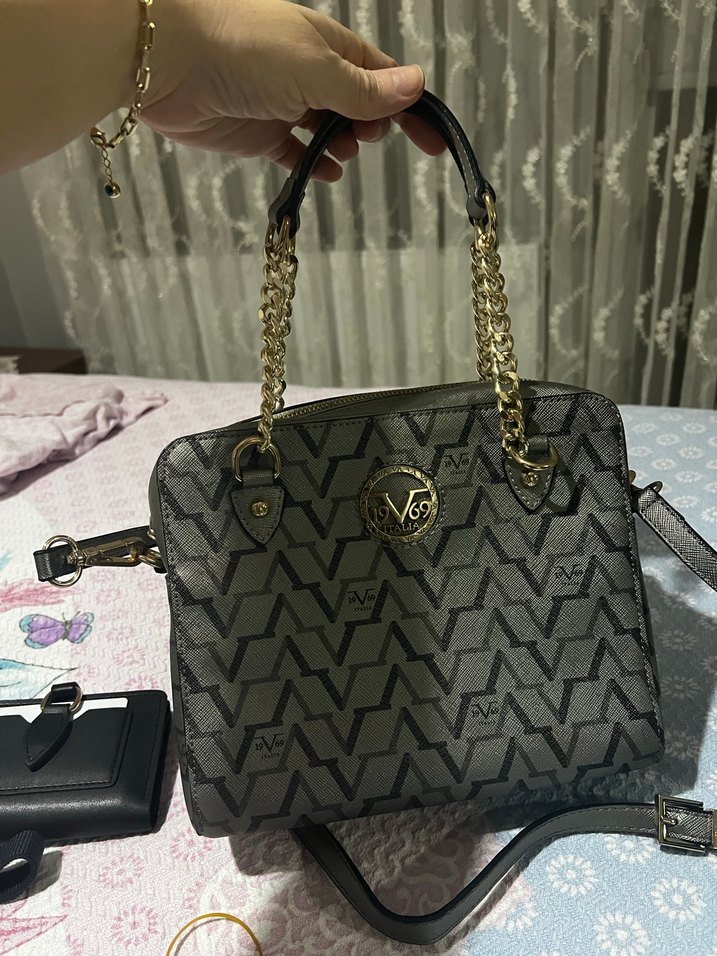 Zincir Detaylı Gri Deri Kadın Çanta - Görsel 2