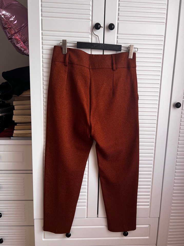 Kahverengi Düğmeli Kadın Kumaş Pantolon - Görsel 2